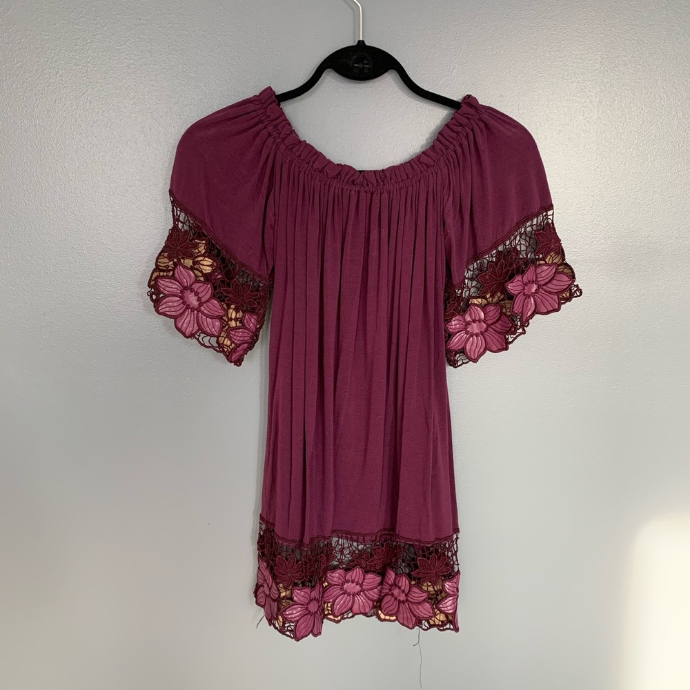 Arden B Floral Hem Top Purple Size XS